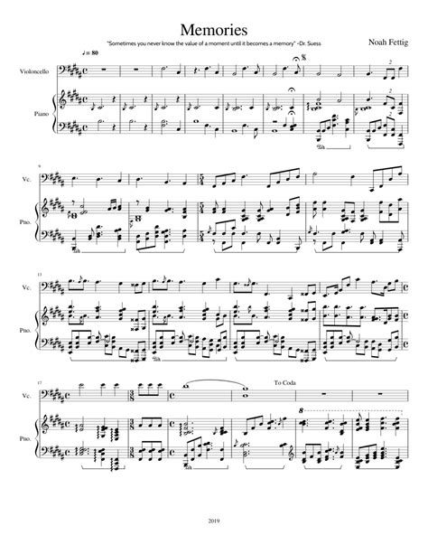 Memories Piano And Cello Duet Sheet Music For Piano Cello Mixed