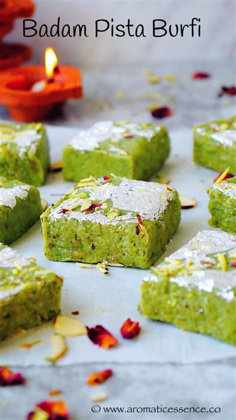 Badam Pista Burfi Recipe Almond Pistachio Fudge Aromatic Essence