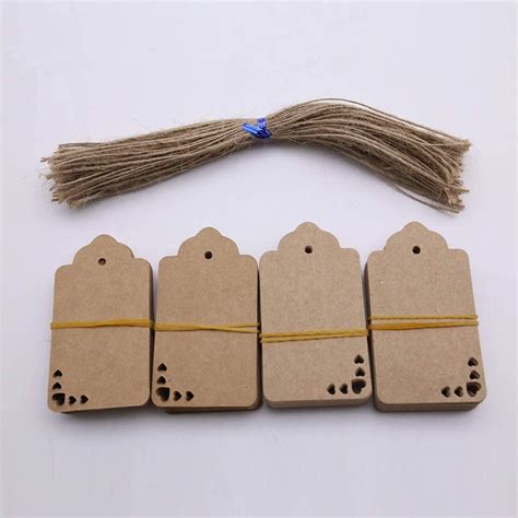 Koogel 100 PCS Gift Heart Tags,Kraft Paper Tags with Natural Jute Twine ...