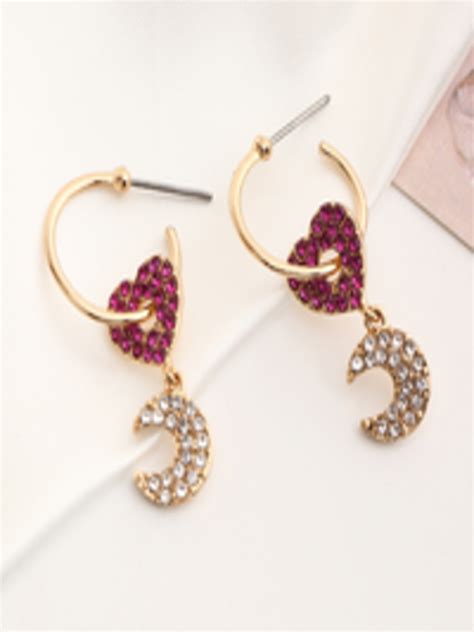 Buy Urbanic Gold Toned Red Heart Shaped Half Hoop Earrings Earrings