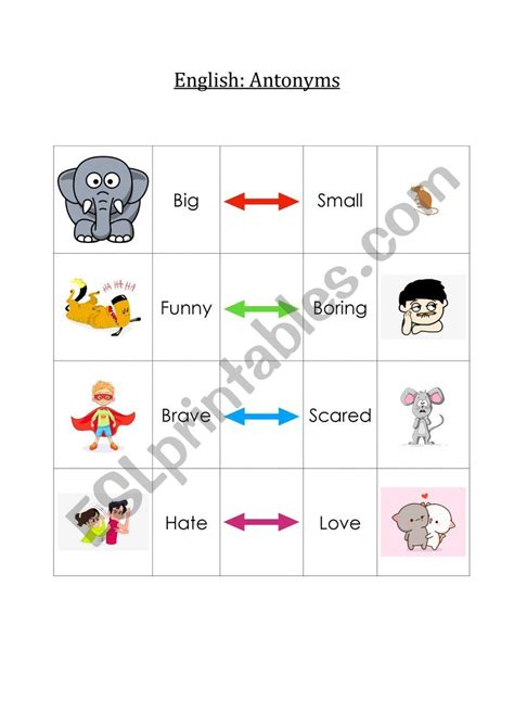 ANTONYMS ESL Worksheet By Sorcha13