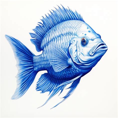 Premium AI Image | Pencil sketch nice blue color fish image Generative AI