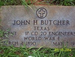 John Henry Butcher 1890 1968 Find a Grave äreminne