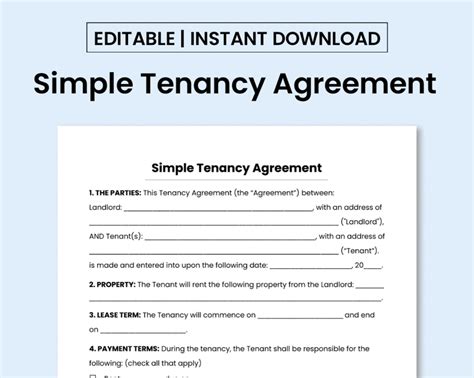 Simple Tenancy Agreement Template PDF MS Word Document Printable