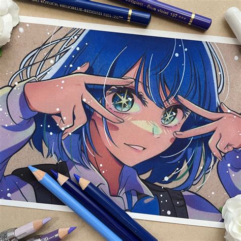 Blue Haired Girl Anime Drawing Print Cute Anime Girl - Etsy