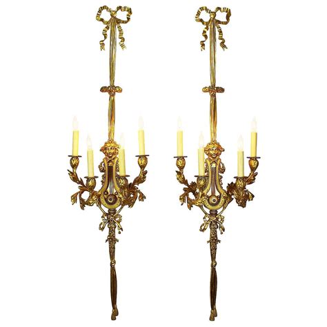 Pair French 19th Century Louis Xvi Gilt Bronze Wall Lights Attr Henry