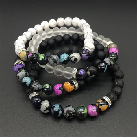 Stoyuan New Chakra Bracelet Men Black Lava Healing Balance Beads