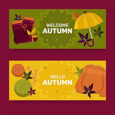 Free Vector Hand Drawn Flat Horizontal Autumn Banners Set