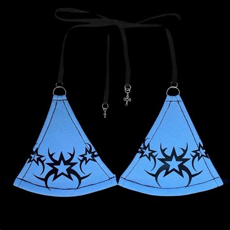 T𝔯𝔦𝔟𝔞𝔩 𝔰𝔱𝔞𝔯 Blue and Black Tribal Star Bikini Top Handmade Goth