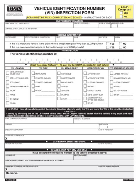 Oregon Vin Inspection Form Fillable Printable Forms Free Online