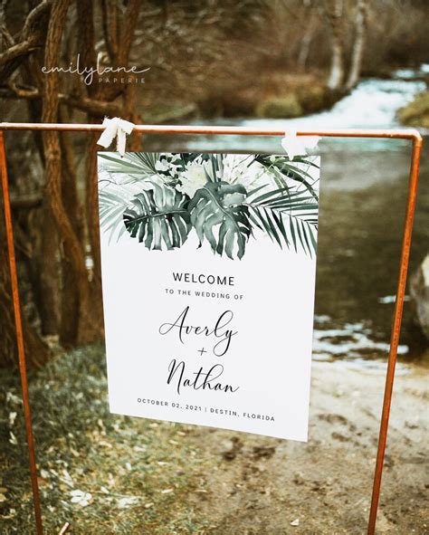 Tropical Wedding Welcome Sign Template Palm Leaf Wedding Etsy