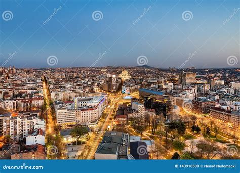 Panorama Of Belgrade At Night Editorial Image Image Of Aerial