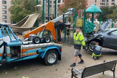 Tesla Smashes Into Columbia Pike Playground Arlnow