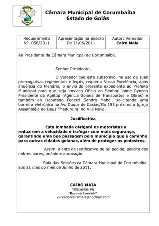 Requerimento N Barreira Eletronica Av Duque De Caxias Pdf