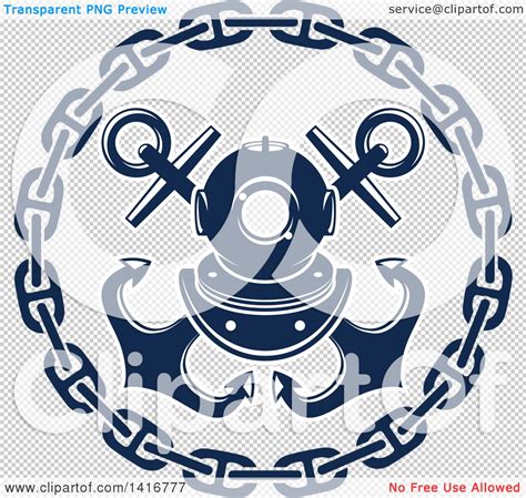 Clipart Of A Navy Blue Crossed Nautical Anchors Chain And Diving