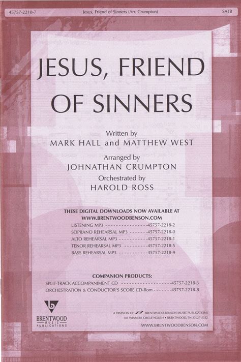 JESUS, FRIEND OF SINNERS - Mark Hall & Matthew West