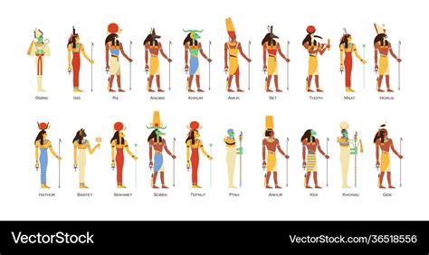 Set egyptian gods and goddesses deities Royalty Free Vector