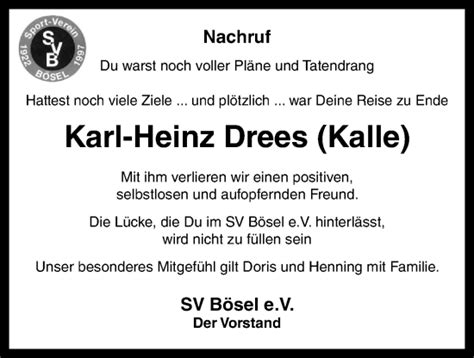 Traueranzeigen Von Karl Heinz Drees Om Trauer De