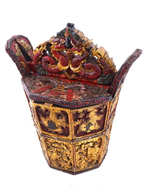 At Auction ANTIQUE CHINESE LACQUERED CARVED WOOD WEDDING BASKET