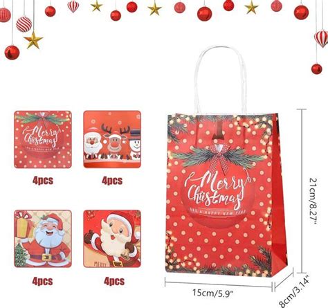 Sacs Cadeaux de Noël 12 Pcs Sac Papier Kraft avec Poignée Noel Pochette