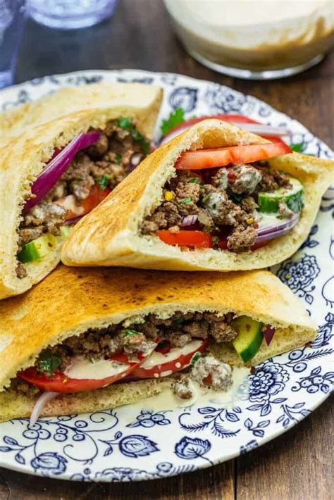 Middle Eastern Ground Beef Pita Sandwich | The Mediterranean Dish