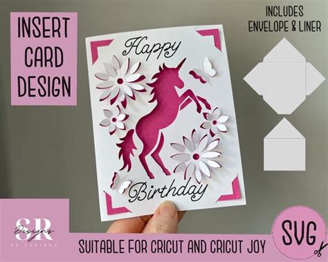 Svg Birthday Unicorn Insert Card Cricut Joy Friendly Draw Etsy