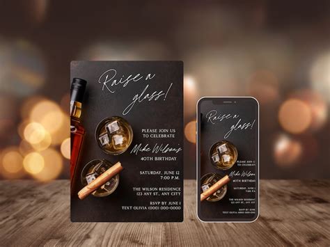 Editable Whiskey And Cigars Birthday Invitation Template Printable