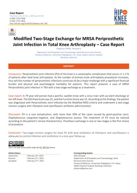 Pdf Modified Two Stage Exchange For Mrsa Periprosthetic Joint