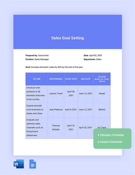 Sales Goal Setting Template in Word, Google Docs - Download | Template.net