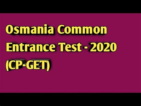 Osmania Pg Comman Entrance Test Cp Get Youtube