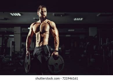 Athlete Muscular Bearded Bodybuilder Man Naked Stock Photo