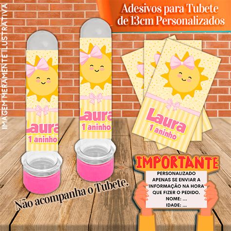 Rótulos adesivos para tubetes de 13 cm Personalizados Raio de Sol