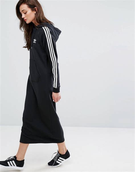 Adidas Originals Black Three Stripe Hoodie Maxi Dress Asos Hoodie Dress Outfit Posh