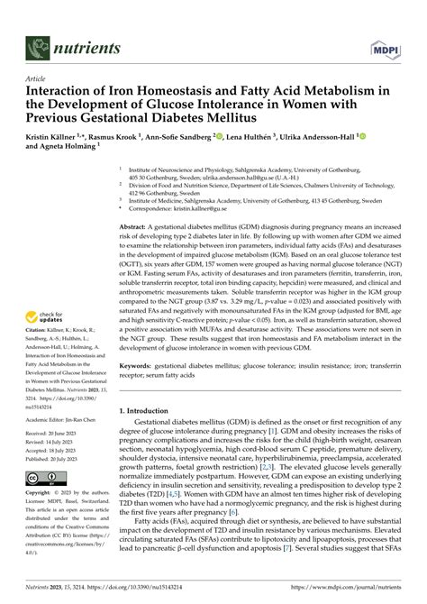 PDF Interaction Of Iron Homeostasis And Fatty Acid Metabolism In The