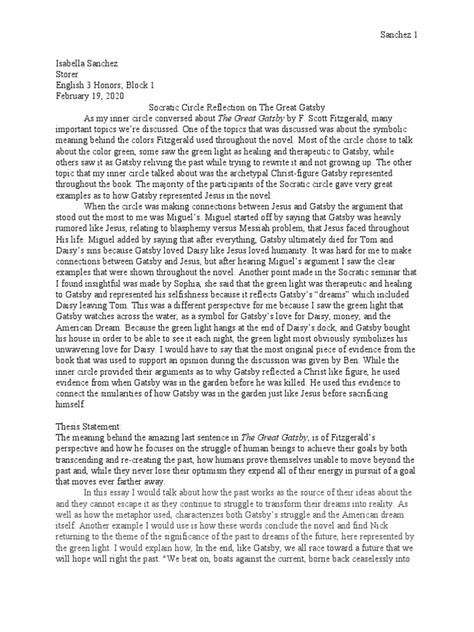 Socratic Seminar Tgg 1 Pdf The Great Gatsby