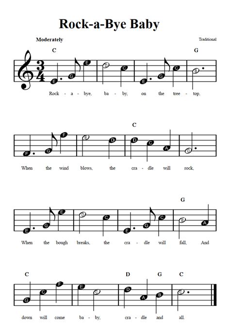 Rock-a-Bye Baby: Beginner Sheet Music with Chords and Lyrics