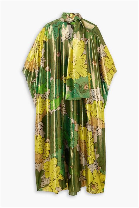 Halpern Pussy Bow Printed Silk Blend Satin Kaftan The Outnet