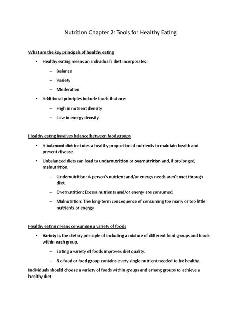 Nutrition Chapter 2 - Key Principals for healthy eating, Balanced Diet