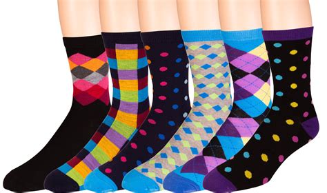 Zeke Mens Pattern Dress Funky Fun Colorful Socks 6 Assorted Patterns