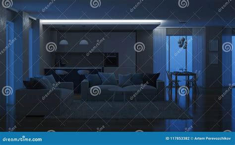 Modern House Interior Evening Lighting Night Stock Photo Image Of