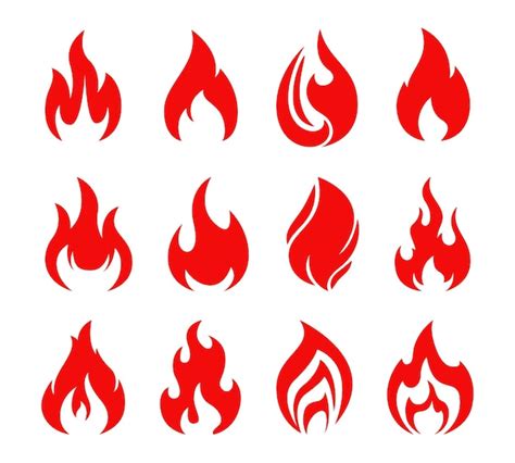 Fuego Rojo Llama Iconos Aislados Fogata O Hoguera Vector Premium