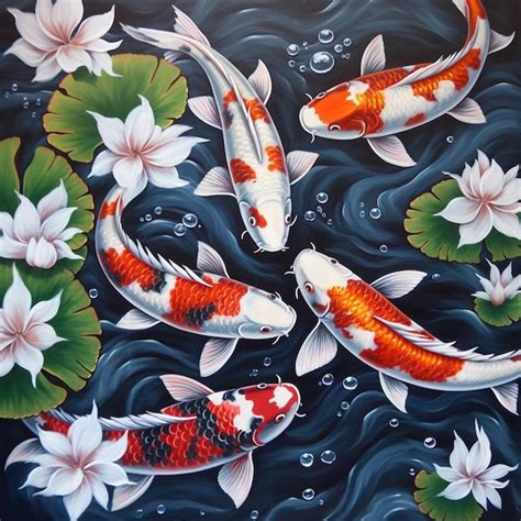 Premium Ai Image Painting Of Koi Fish And Lily Pads In A Pond