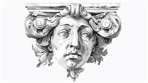 Ancient Face Sculpture On Vintage Architecture Vector Illustration