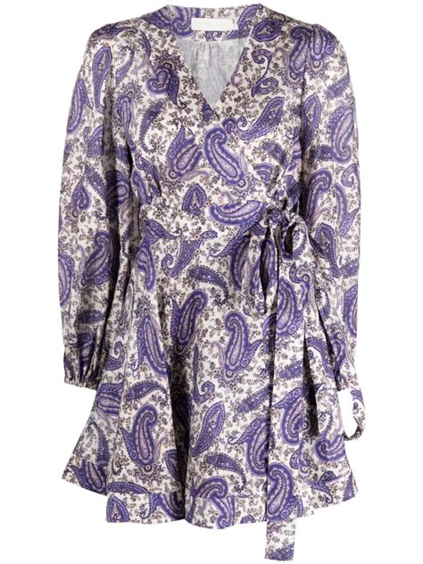 Zimmermann Devi Paisley Print Wrap Dress In Purple Lyst