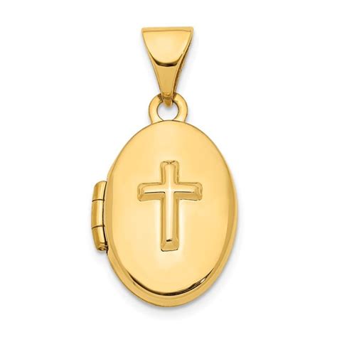 Buy 14k Yellow Gold Cross 16 Mm Oval Locket Pendant Apmex