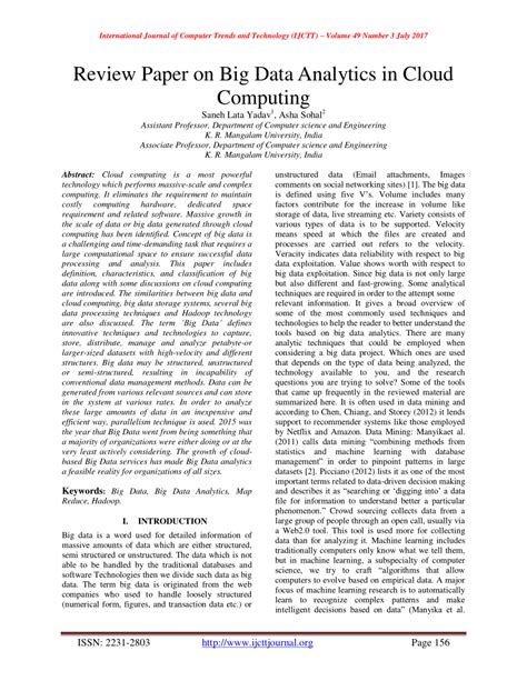 Pdf Review Paper On Big Data Analytics In Cloud Computing