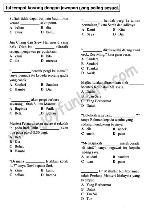 Latihan Kata Ganti Nama Diri Tahun