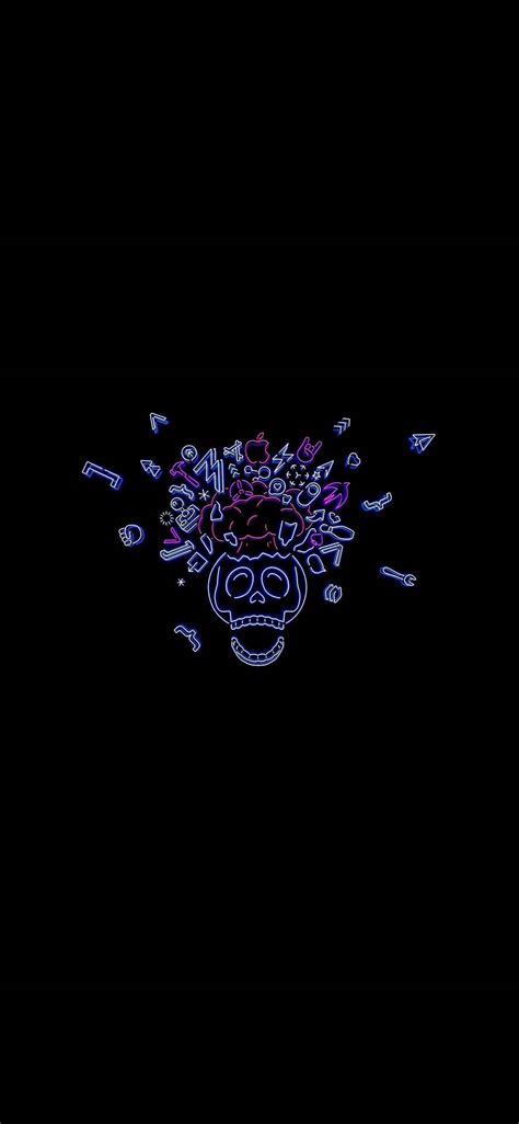 Download Exploded Skull Doodle Neon Lights Dark Mode Wallpaper ...