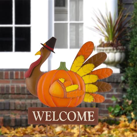 Glitzhome Fall Harvest Thanksgiving Turkey Welcome Sign Stakes Yard Decorations Home Garden ...