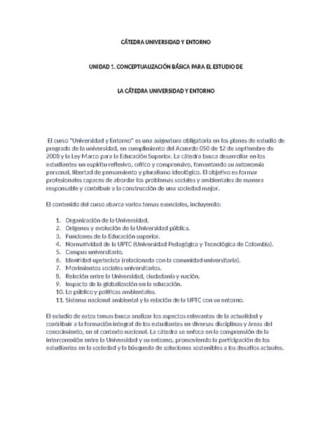 C Tedra Universidad Y Entorno C Tedra Universidad Y Entorno Unidad